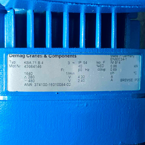 KBA140B4 Demag Crane Motor w/ KBA71B4, FG08 0EL: 2,0 L