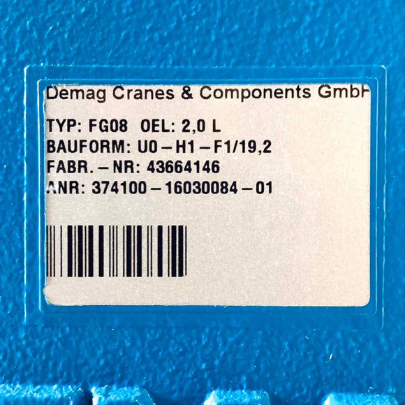 KBA140B4 Demag Crane Motor w/ KBA71B4, FG08 0EL: 2,0 L