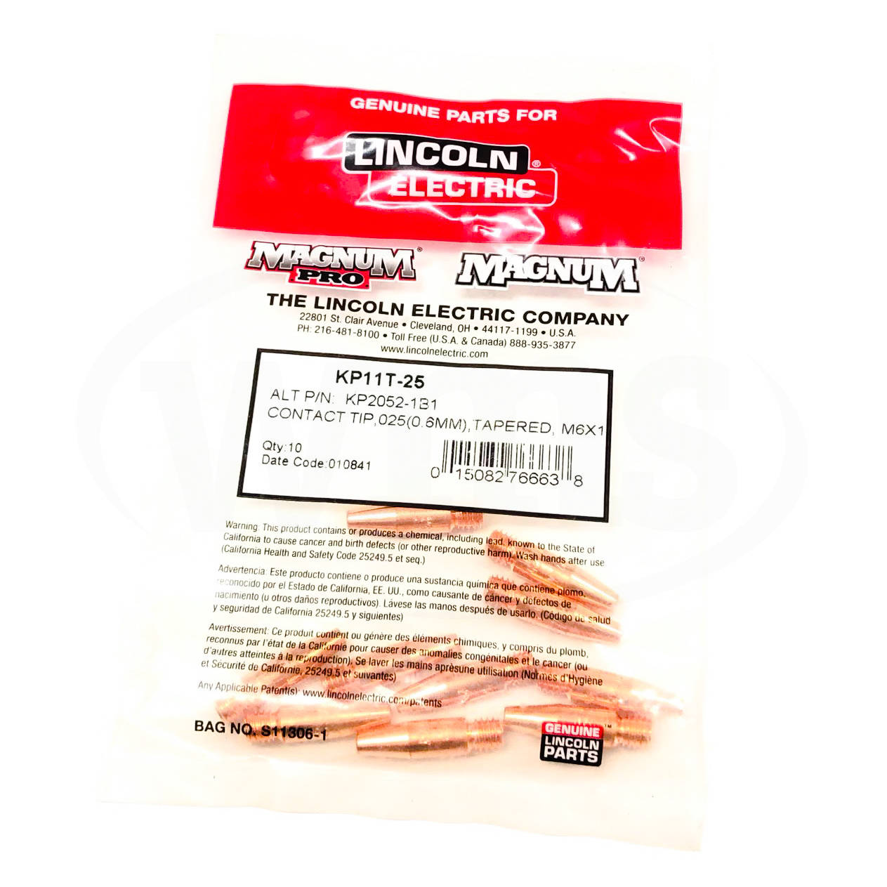 KP11T-25 Lincoln Electric Contact Tip, 0.025" (0.6mm)