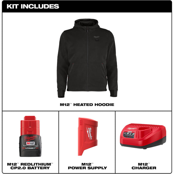 M200B-212X Milwaukee M12 Heated Hoodie Kit, Black, 2XL
