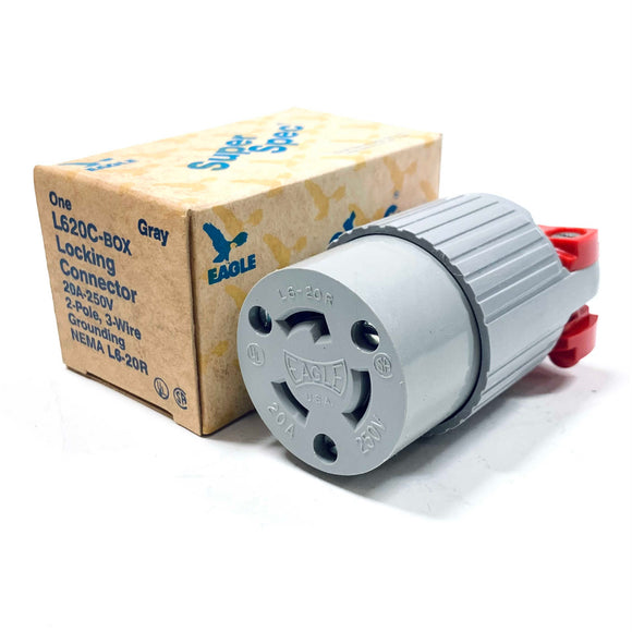 L620C Eagle Locking Connector, 20A, 250V, 2-Pole, NEMA L6-20R, Gray