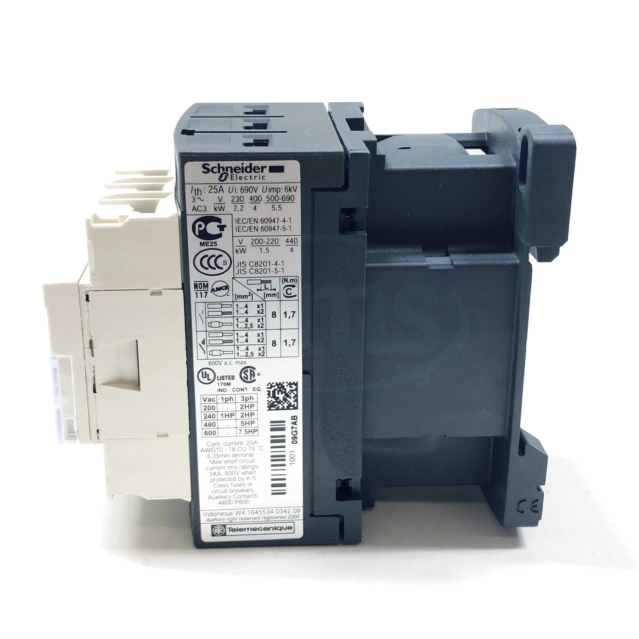 LC1D09G7 Schneider Electric IEC Contactor, 4KW/400V 5HP/480V
