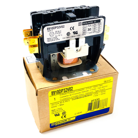 8910DP32V02 Square D Definite Purpose Contactor, 2 Pole, 30 FLA