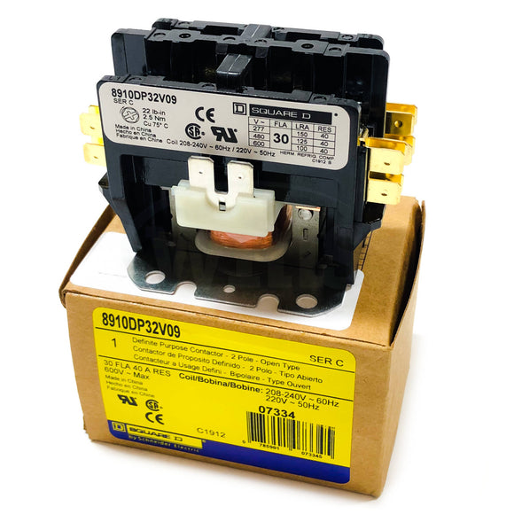 8910DP32V09 Square D Definite Purpose Contactor, 2 Pole, 30 FLA