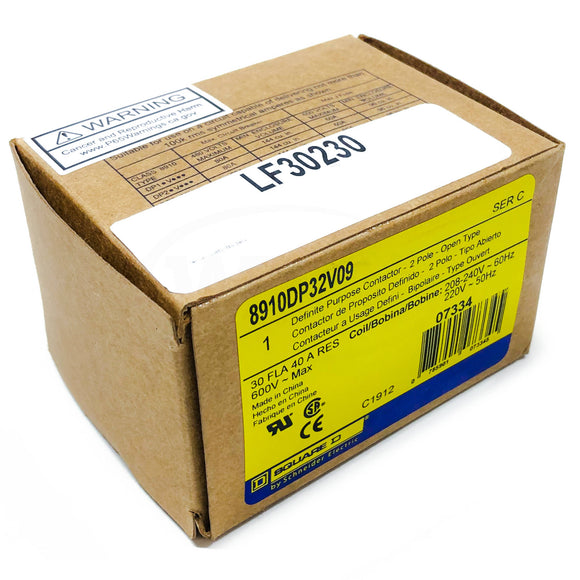 8910DP32V09 Square D Definite Purpose Contactor, 2 Pole, 30 FLA