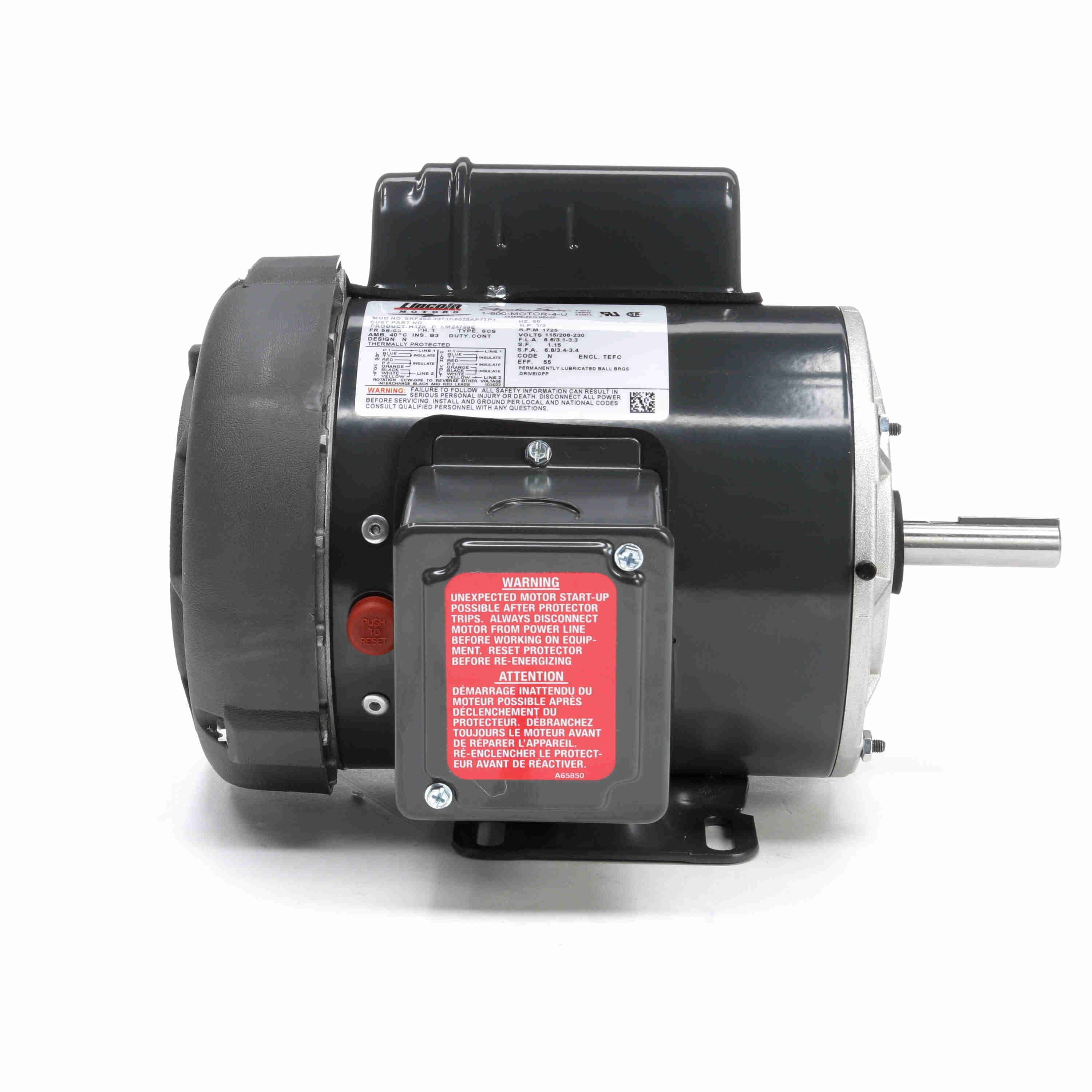 LM24789 Lincoln 1/3HP Farm Duty/General Purpose Electric Motor, 1800RPM