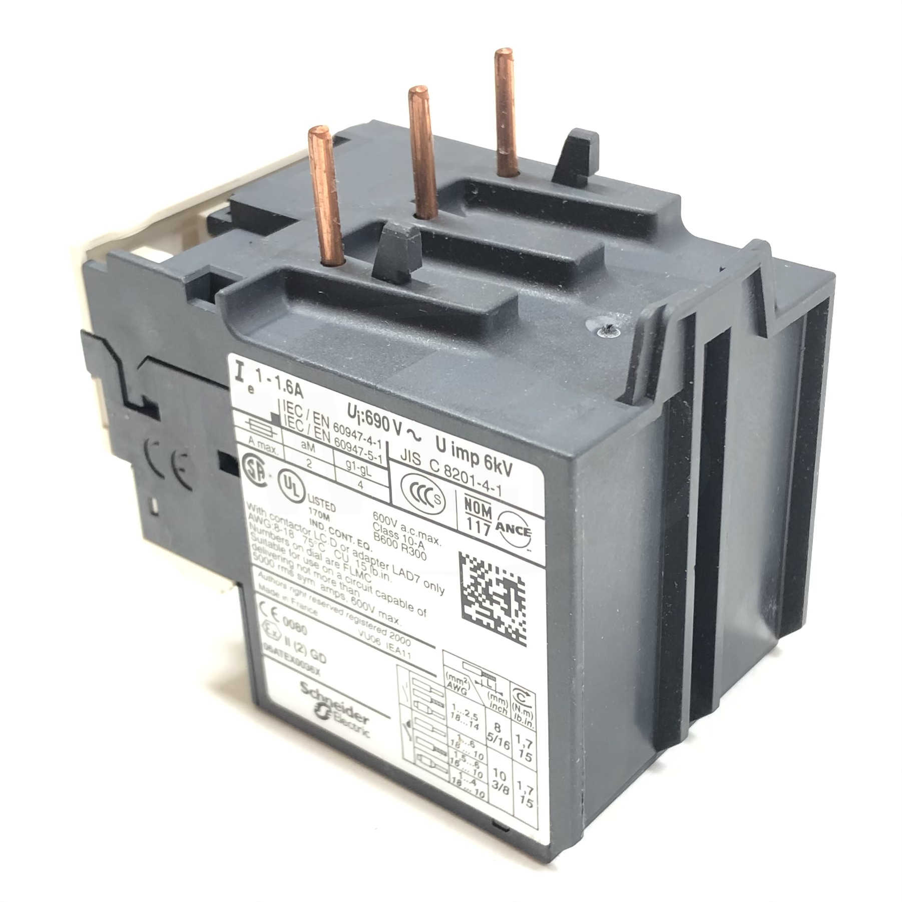 LRD06 Telemecanique Thermal Overload Relay, 3-Pole, 1-1.6Amps, 50/60Hz - 0