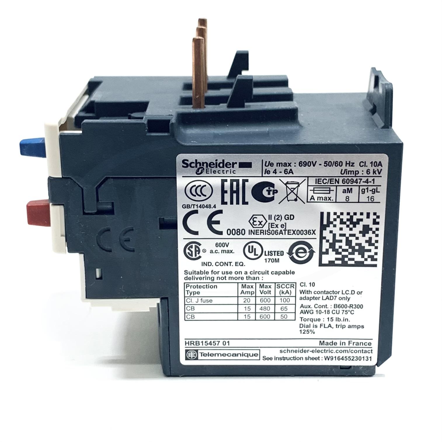LRD10 Schneider Electric Thermal Overload Relay Class 10, 4-6A, 3 Pole - 0