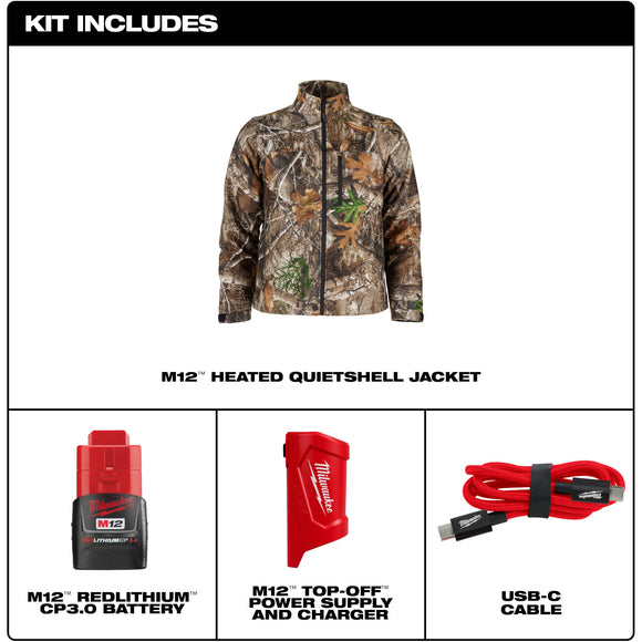 M101C-21L Milwaukee M12 Heated QUIETSHELL Jacket Kit, Realtree Edge Camo, Large