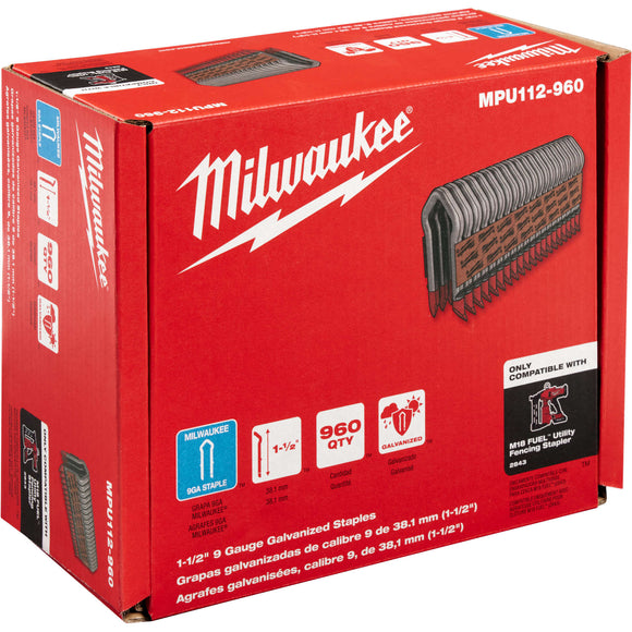 MPU112-960 Milwaukee 1.5 Inch 9 Gauge Galvanized Staples