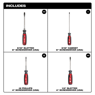 MT200-4 Milwaukee Cushion Grip 4-Piece Screwdriver Kit