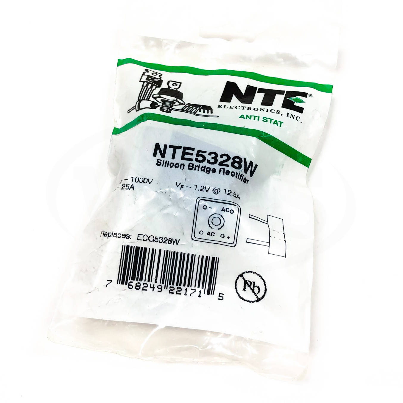 NTE5328W NTE Silicon Bridge Rectifier, 25A 1000V - 0