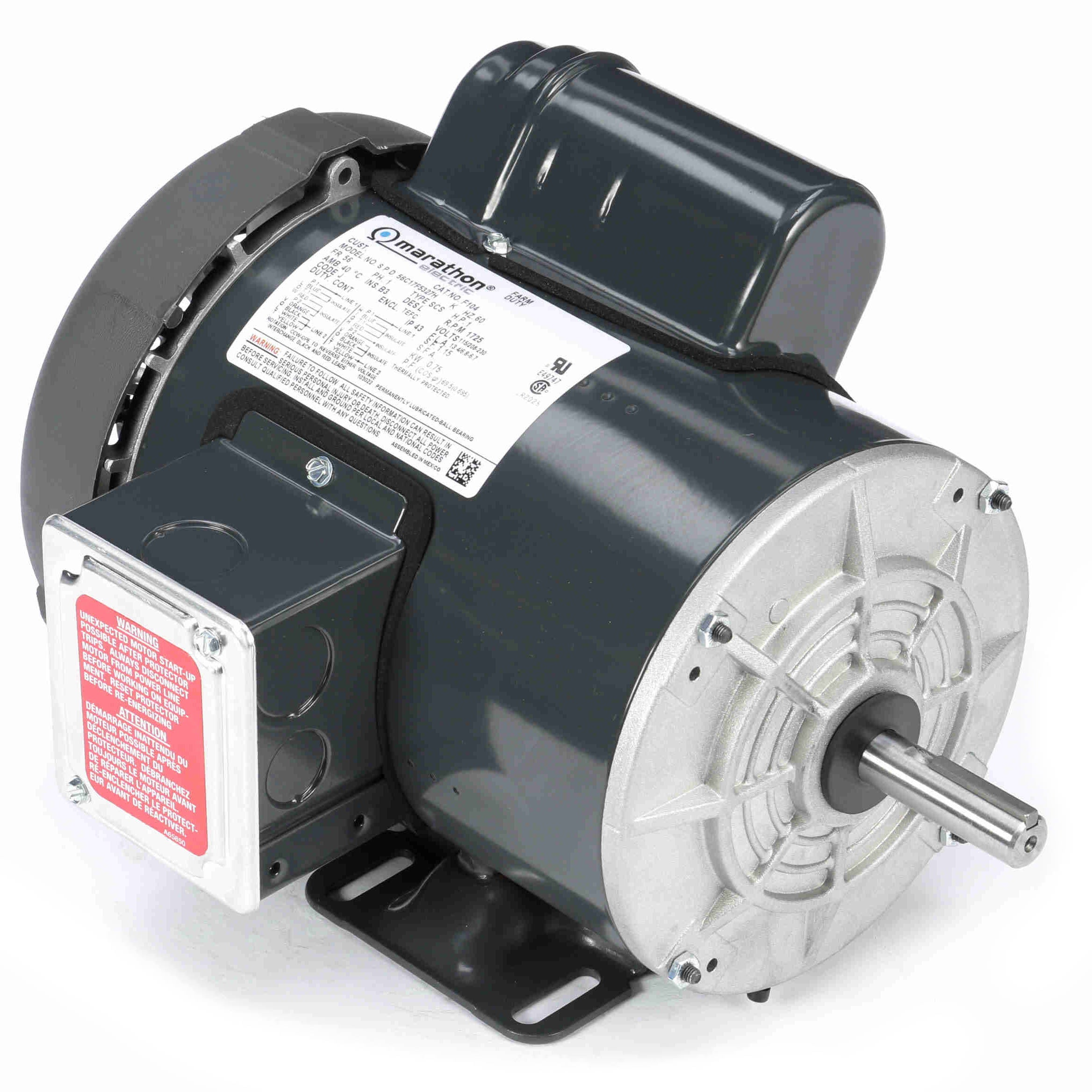 F104 Marathon 1HP Farm Duty Electric Motor, 1725RPM | Witmer Motor Service