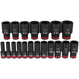 49-66-7012 Milwaukee 19PC SHOCKWAVE 1/2" Drive SAE Deep 6 Point Socket Set