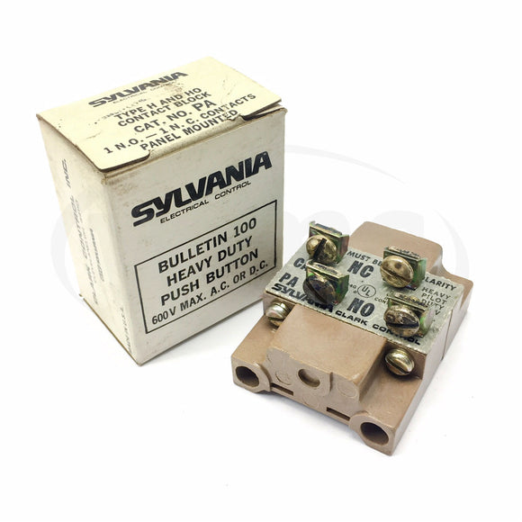 PA Sylvania Contact Block, 1NO/1NC, Bulletin 100