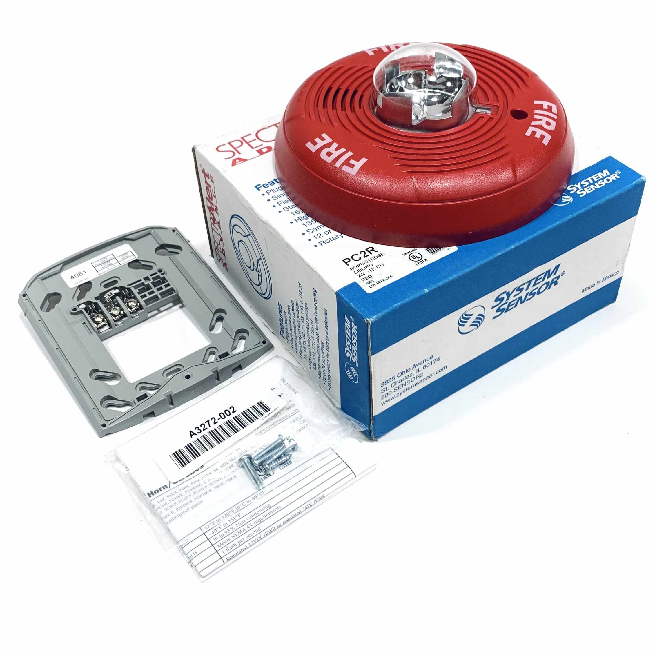 PC2R Spectralert System Sensor Horn Strobe Ceiling, Red, 2W STD CD