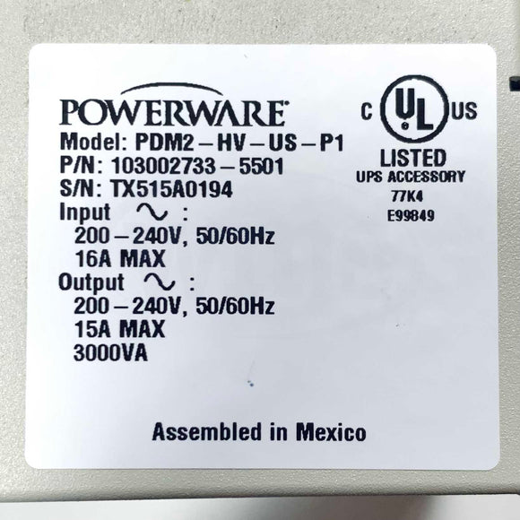 PDM2-HV-US-P1 Powerware Power Distribution Module, 200-240V, 50/60Hz, 15/16A