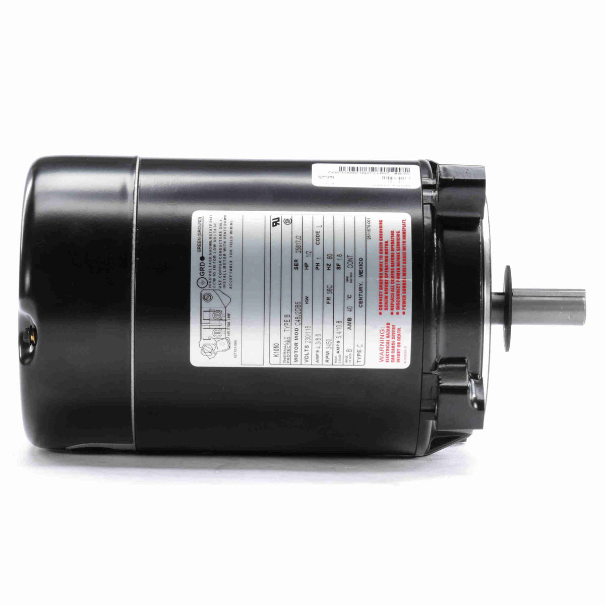 K1050 Century 1/2HP Pool / Spa Jet Pump Electric Motor, 3450RPM ...