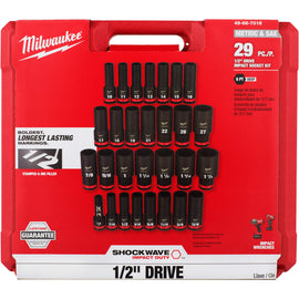 29PC SHOCKWAVE Impact Duty 1/2" Drive SAE & Metric Deep 6 Point Socket Set