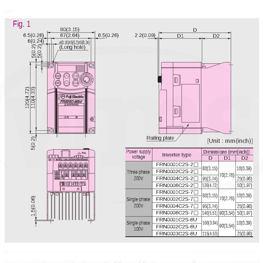 FRN0006C2S-2U 1 HP Fuji FRENIC-Mini C2 Compact Variable Frequency Driv ...