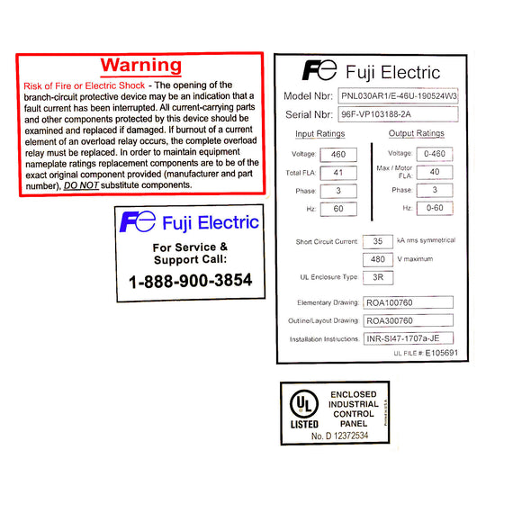 PNL030AR1/E-46U-190524W3 Fuji Electric 30HP Eco-Pump Enclosed VFD, 460VAC