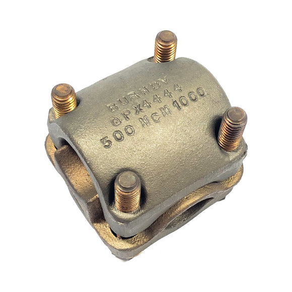 QPX4444 Burndy Copper Clamp, Min: 500 kcmil, Max: 1000 kcmil, Wrench Size: 9/16