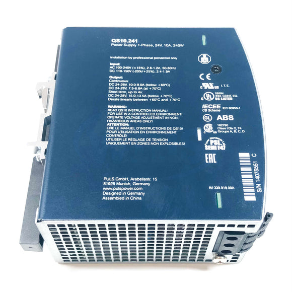 QS10.241 Puls Power Supply, Input: AC 100-240V, Output: DC 24-28V, 10A