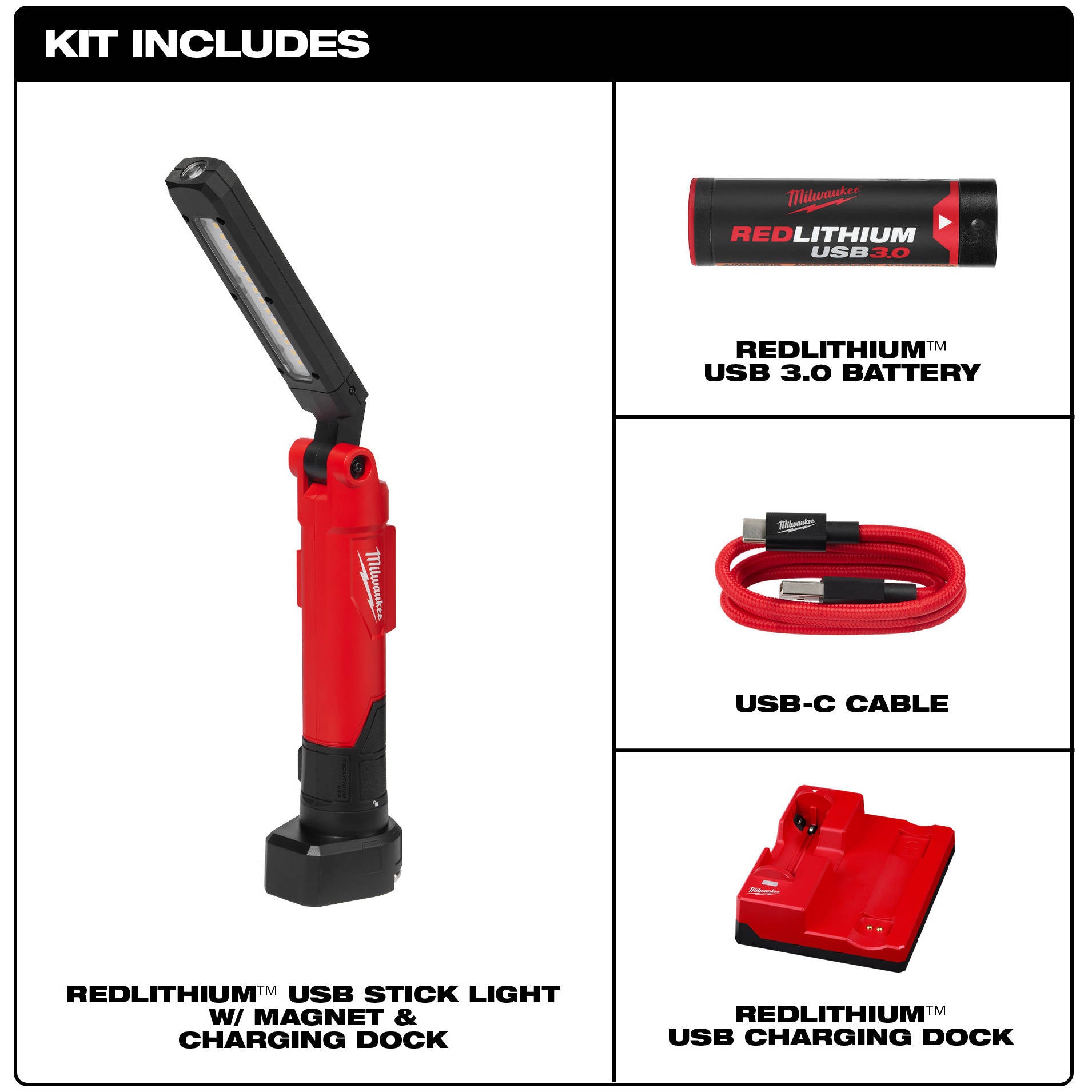 milwaukee flashlight 2113 Milwaukee 2128-22 REDLITHIUM USB Stick Light W/ Magnet & Charging Dock