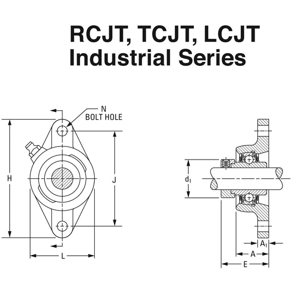 RCJT1-15/16 Timken Two-Bolt Flanged Ball Bearing, 1-15/16"