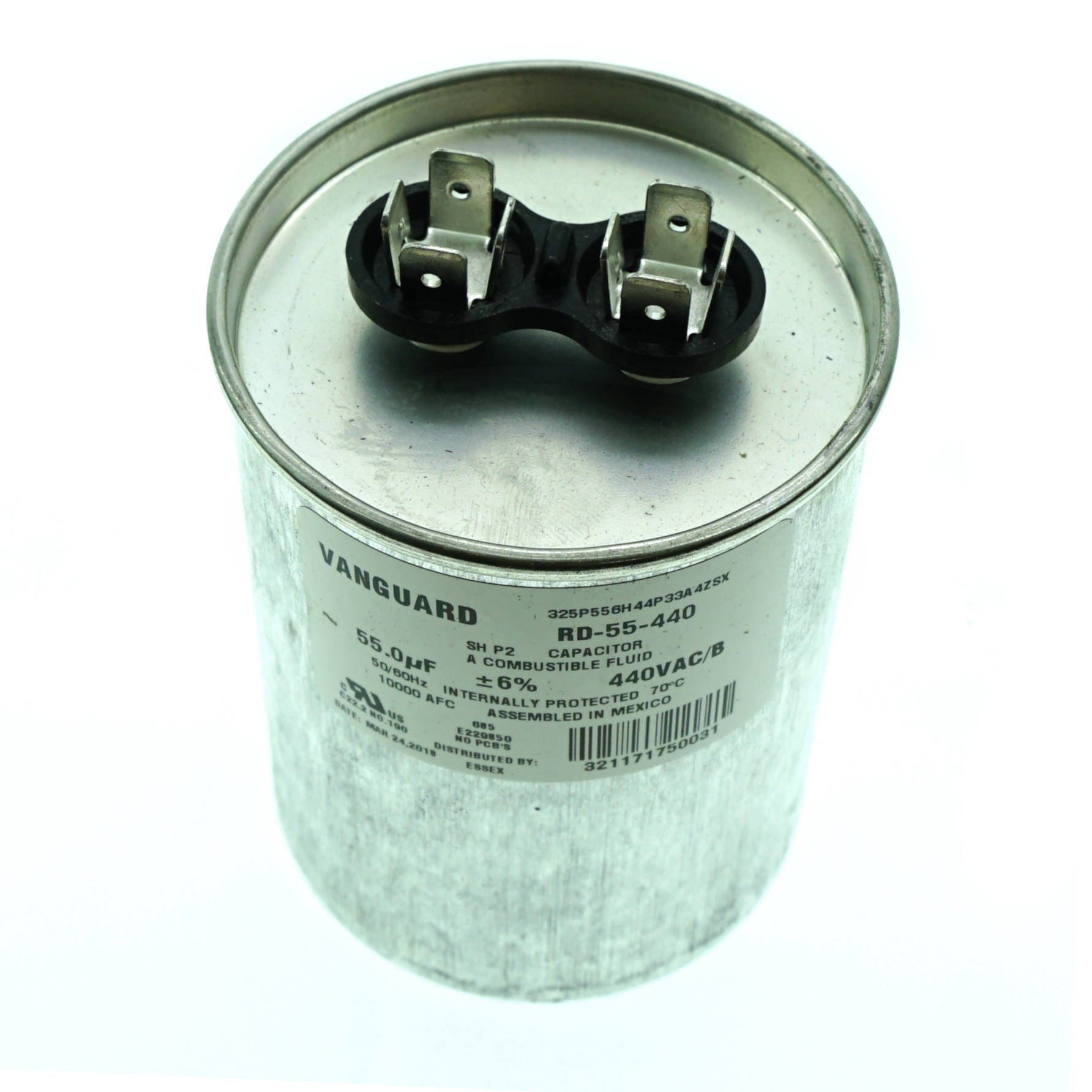 RD-55-440 Vanguard Run Capacitor, 440 VAC, 55uF
