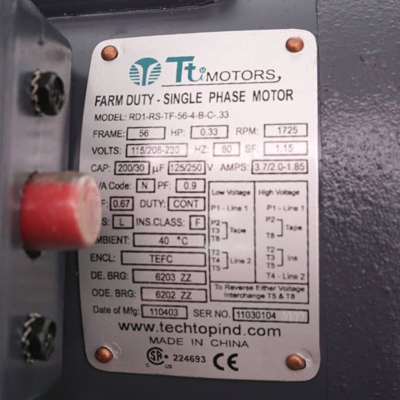 RD1RSTF564BC.33 Techtop 1/3HP Electric Motor