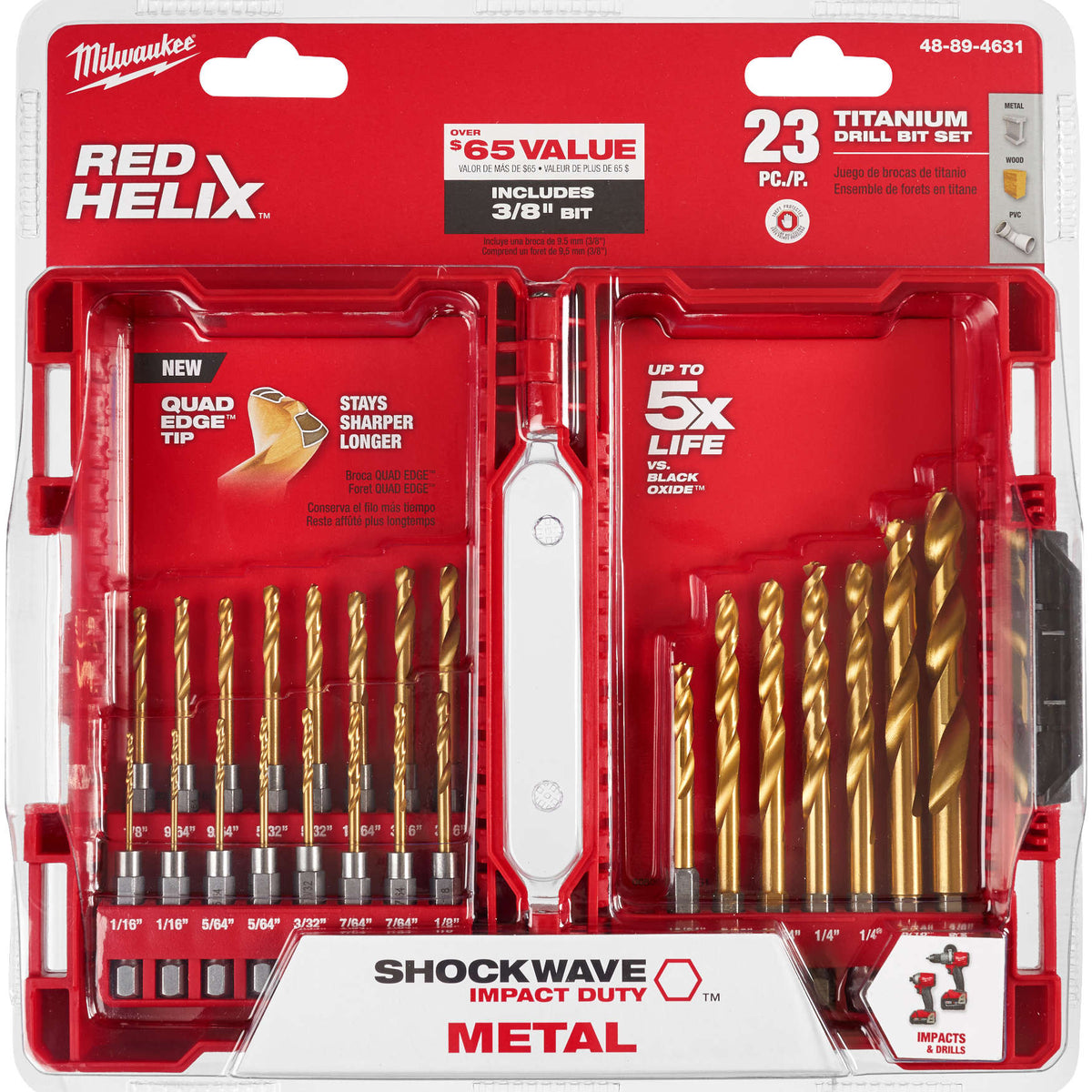 48-89-4631 Milwaukee 23 Piece SHOCKWAVE RED HELIX Titanium Drill Bit S ...