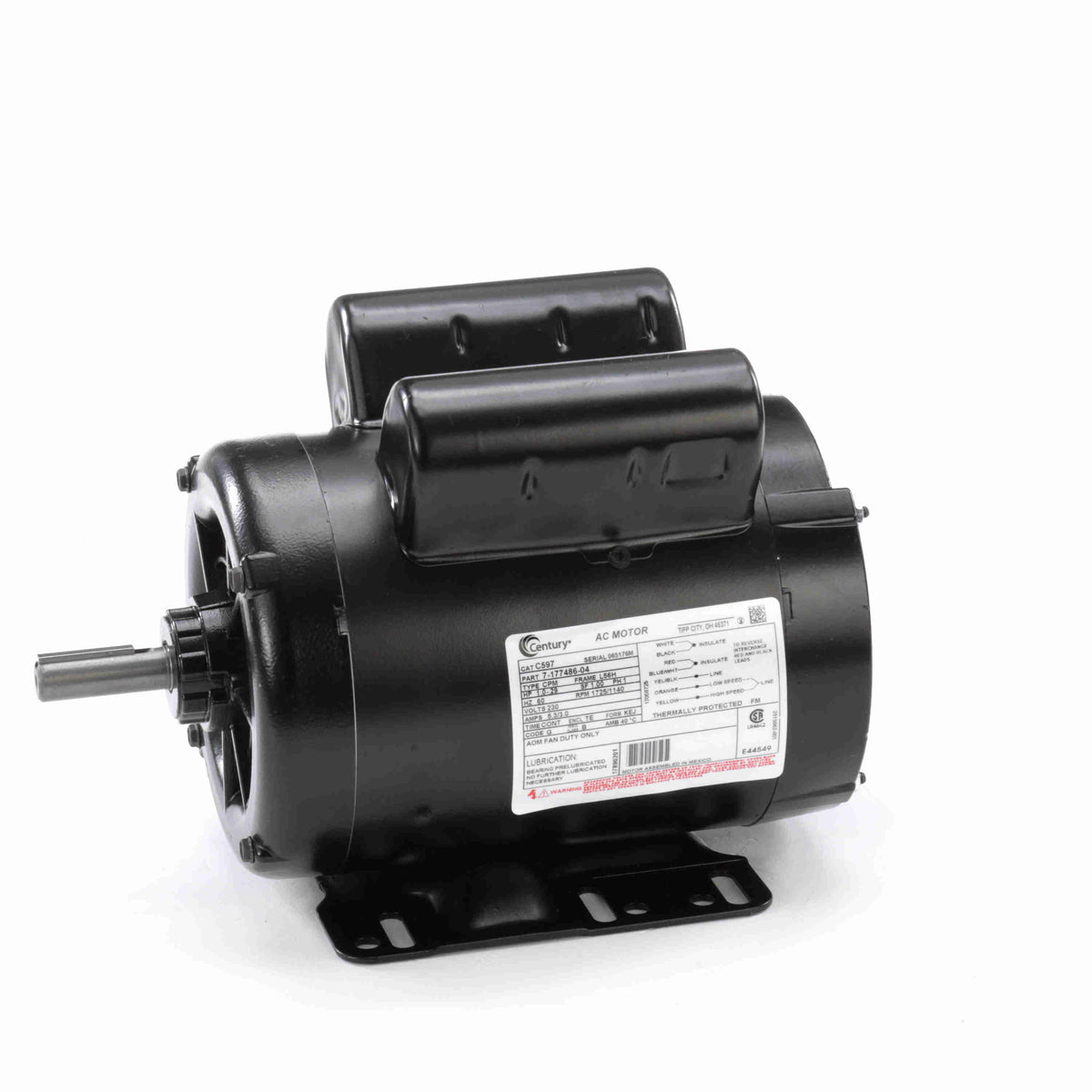 C597 Century 1/0.29HP 2-Speed Cow Cooler Electric Motor, 1725 RPM ...