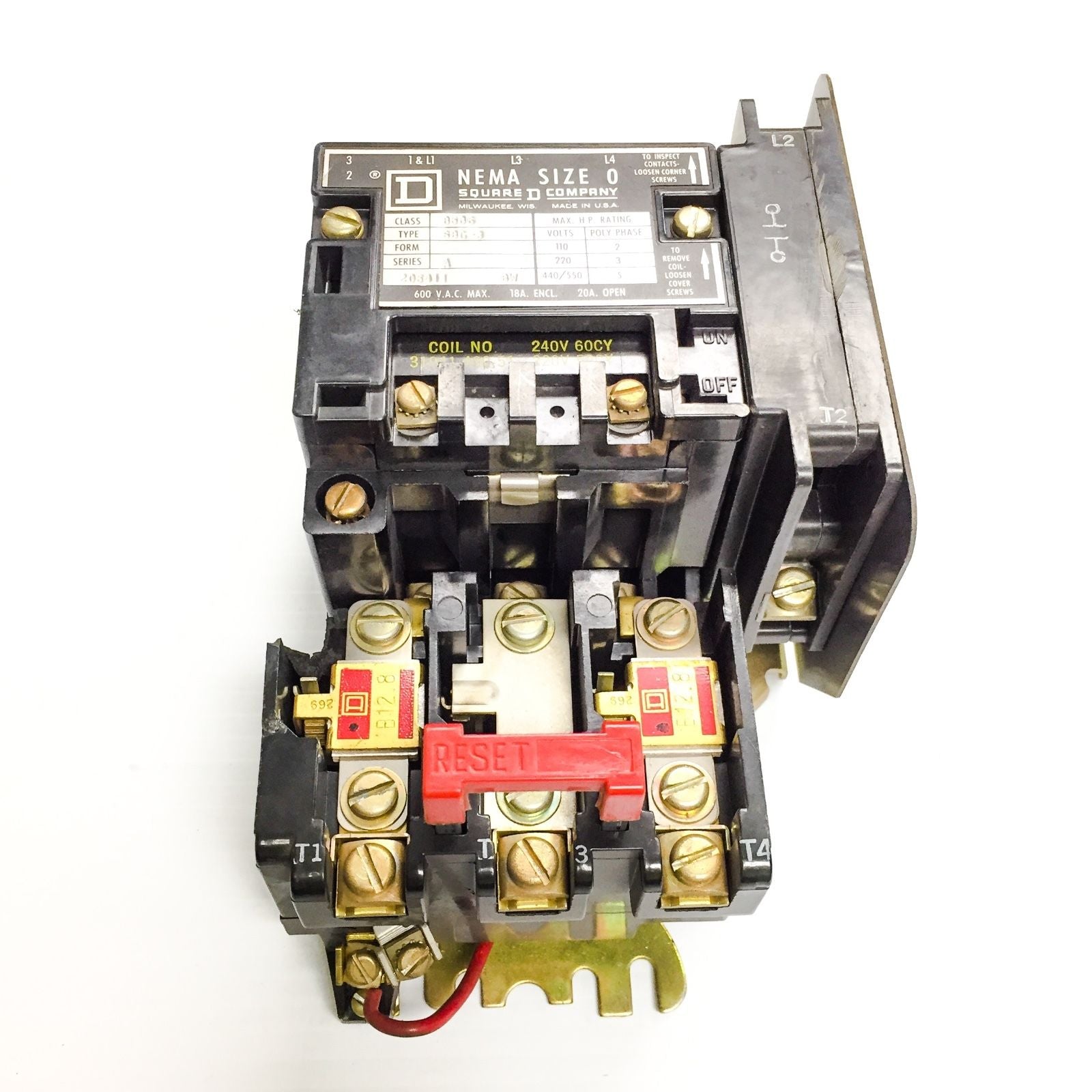 Square D Class 8536 Type SBG-3 Starter Size 0 240V - 0