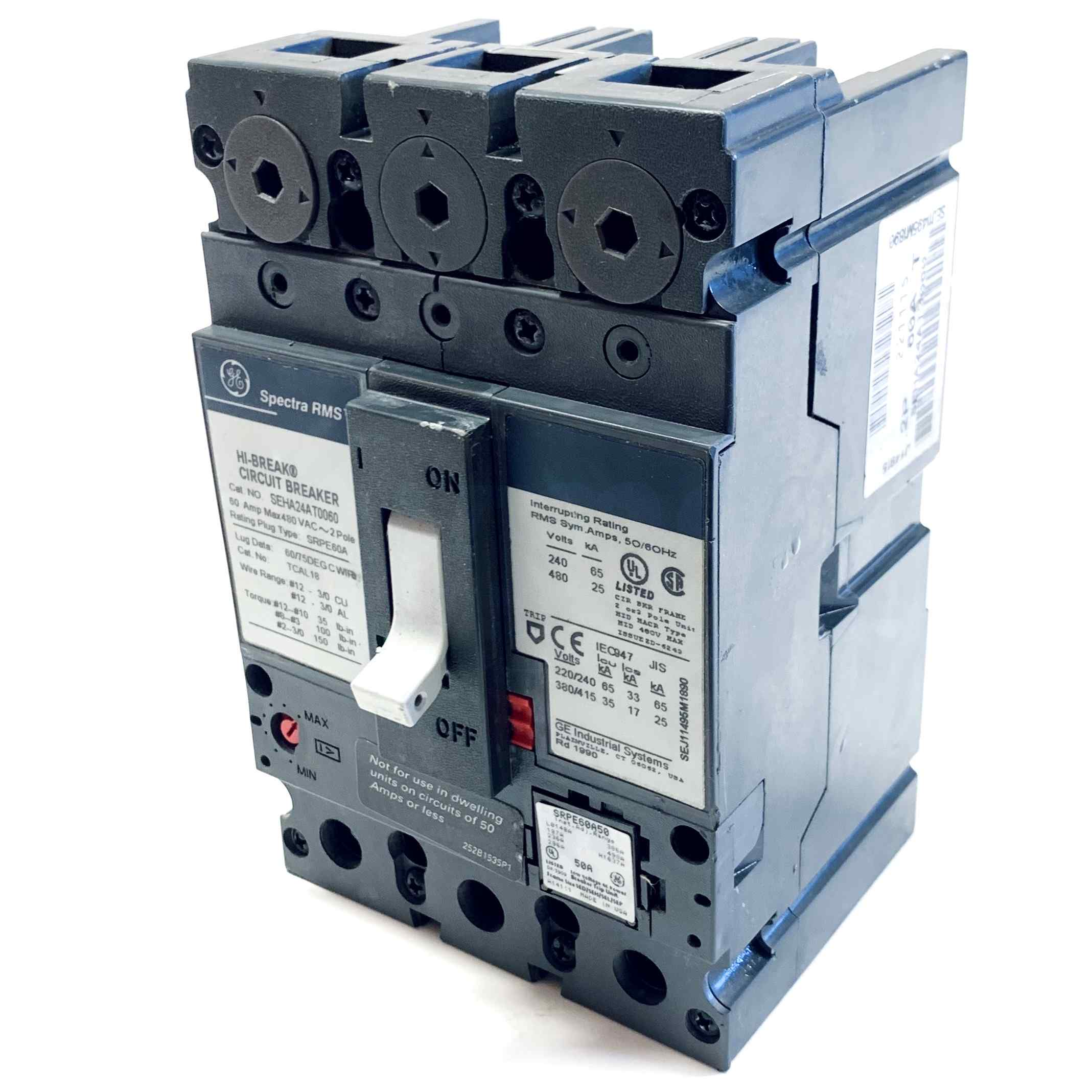 SEHA24AT0060 General Electric Hi-Break Circuit Breaker, 2-Pole, 60 Amp, 480V AC