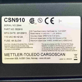 CSN910 Mettler Toledo Cargoscan Dimensioner, 115V, 60Hz, 2A, 552918