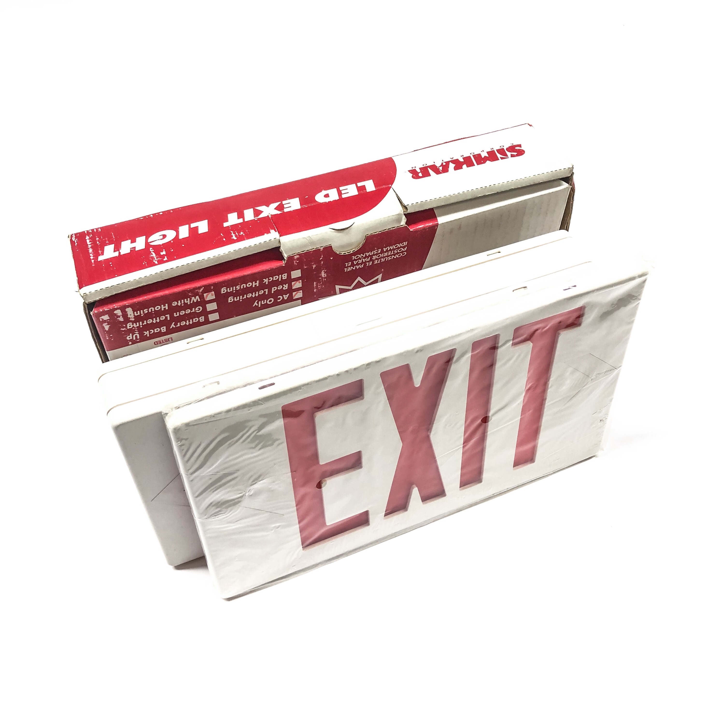 SLEDARW-2C Simkar LED Exit Light, Dual Circuit 120/277 VAC, Red/White