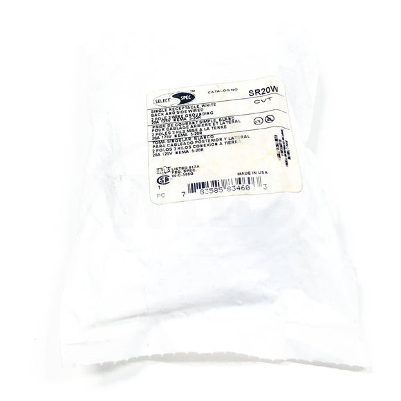 SR20W Select Spec Single Receptacle, White