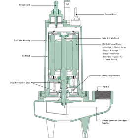 SWFD300M2-20 Ashland 3HP Sewage Pump, 230VAC Single Phase - 0
