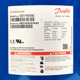 SZ175S3QC Danfoss Scroll Compressor 175,000 Btu, 14.5 Tons, 230V, 60Hz, 31.0L