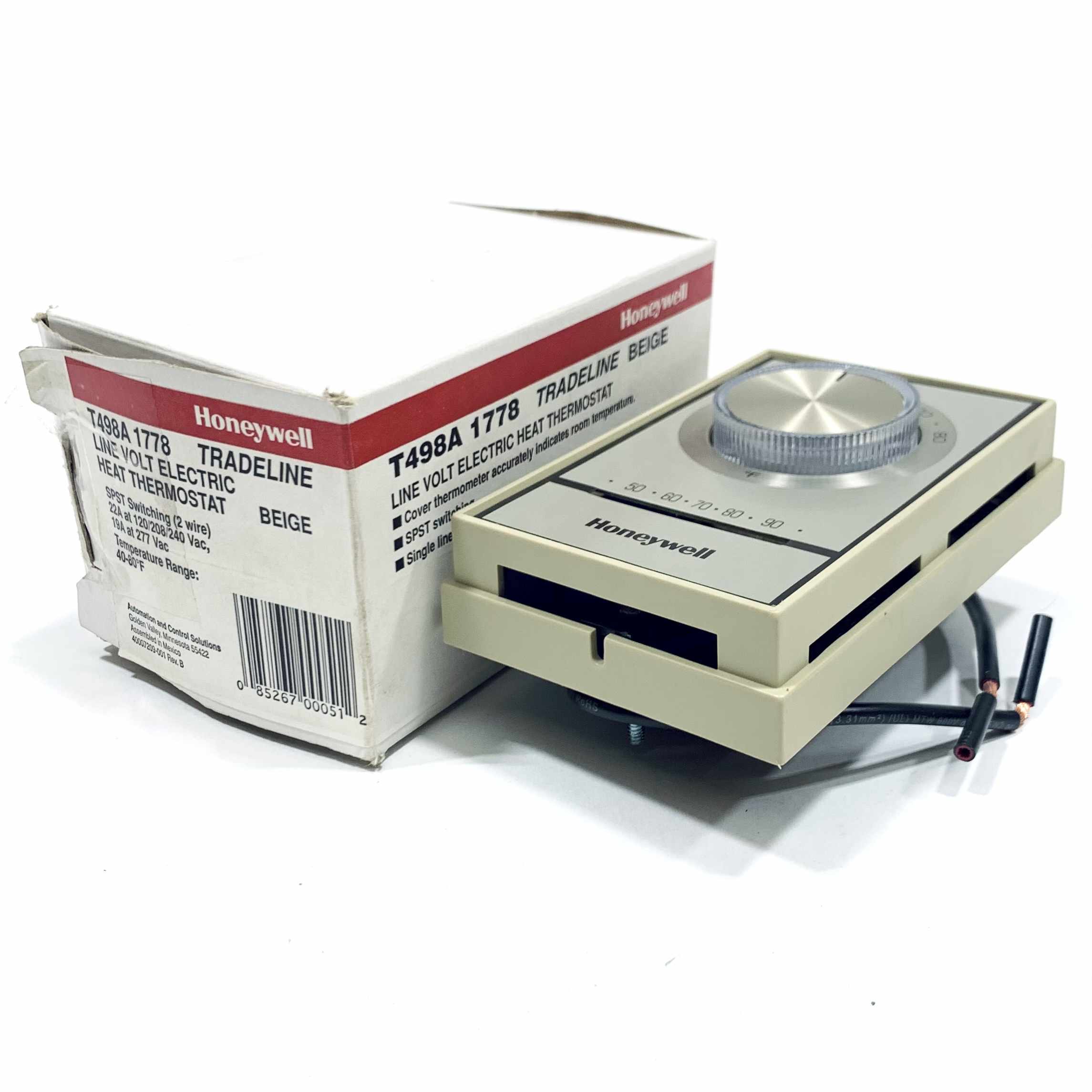 T498A1778 Honeywell Tradeline Line Volt Electric Heat Thermostat, Beige