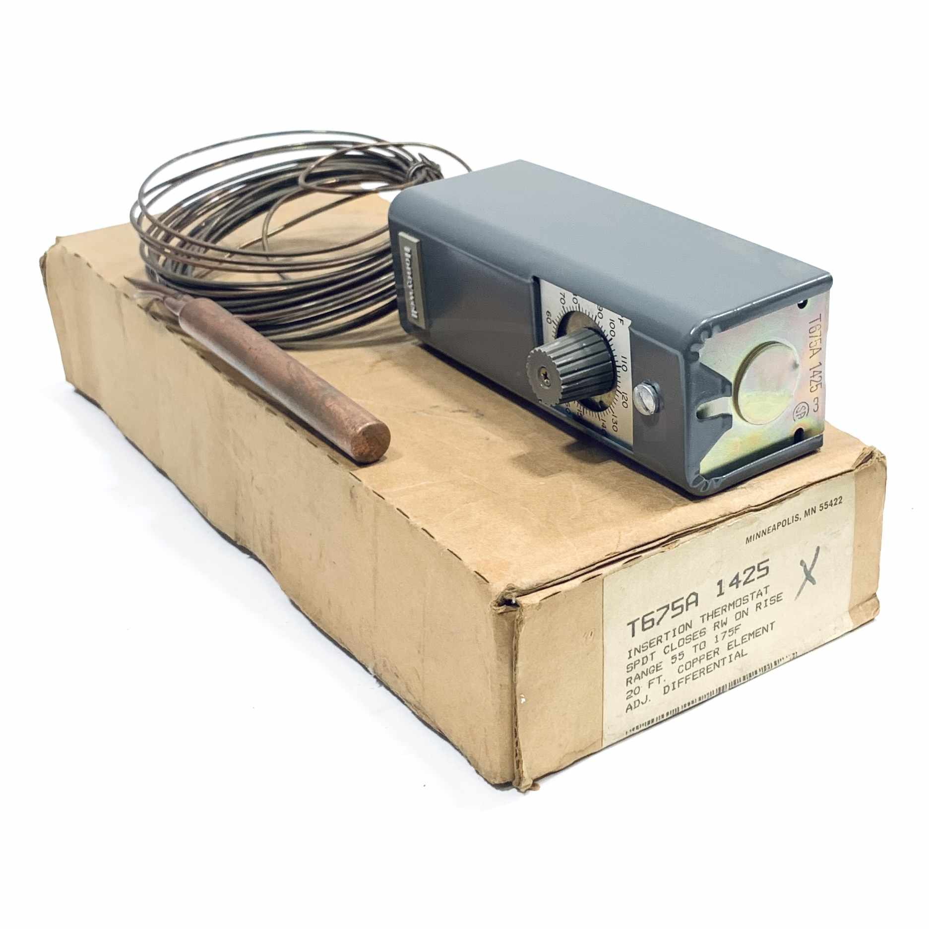 T675A1425 Honeywell Tradeline Insertion Thermostat, 20Ft. Copper Element