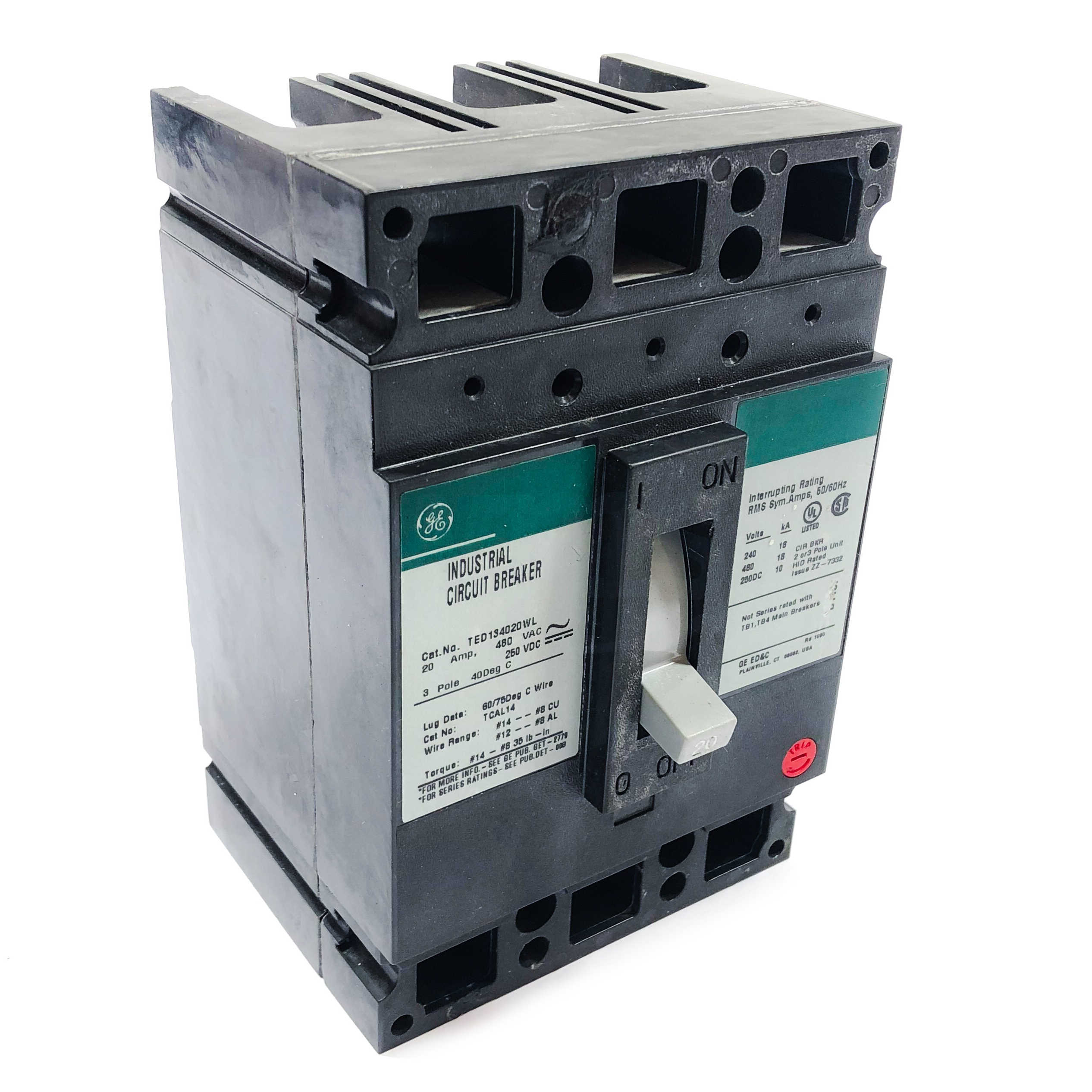 TED134020WL GE Circuit Breaker, 20 Amp, 480 VAC