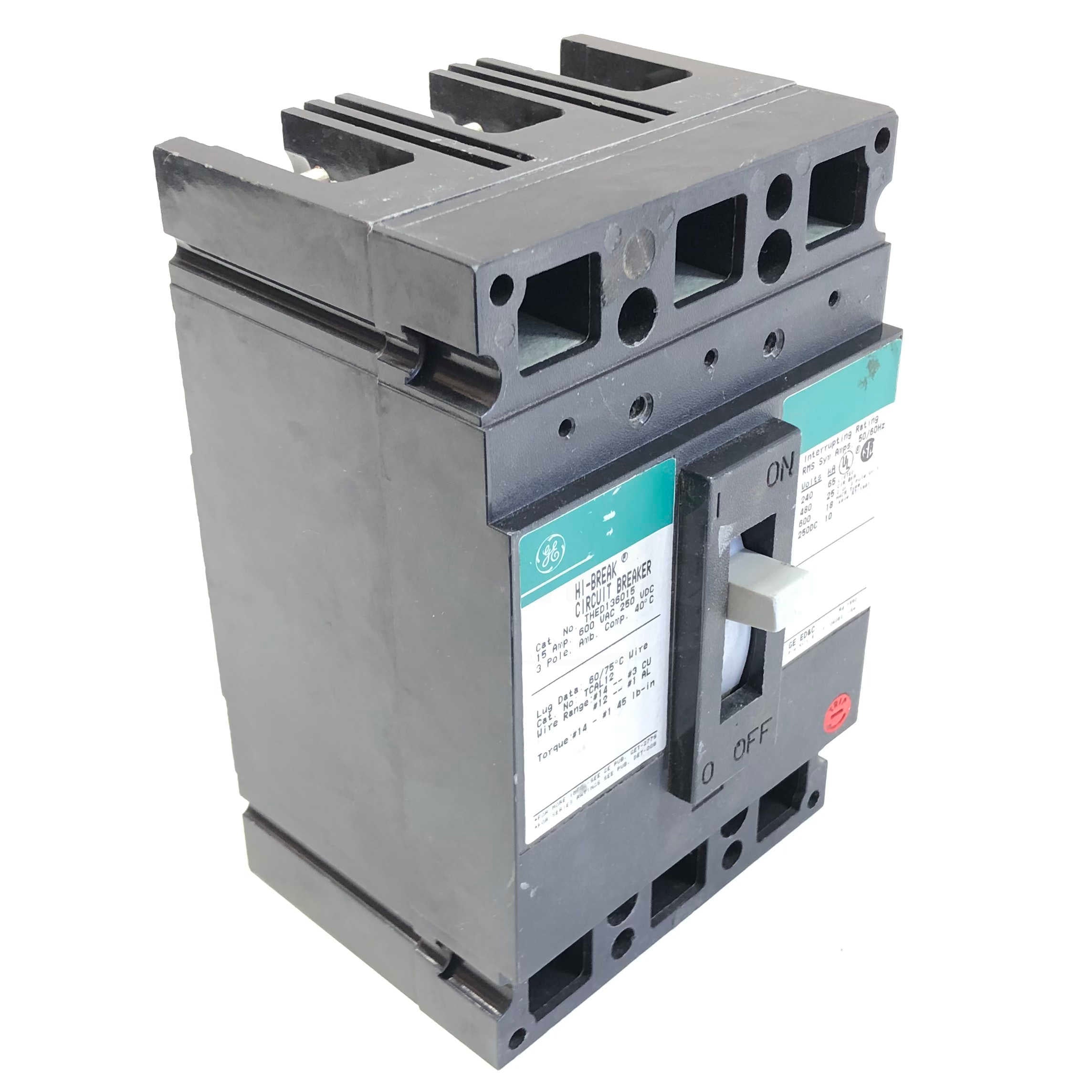 THED136015 General Electric HI-Breaker Circuit Breaker 15A, 600Vac, 250VDC, 3Pol - 0