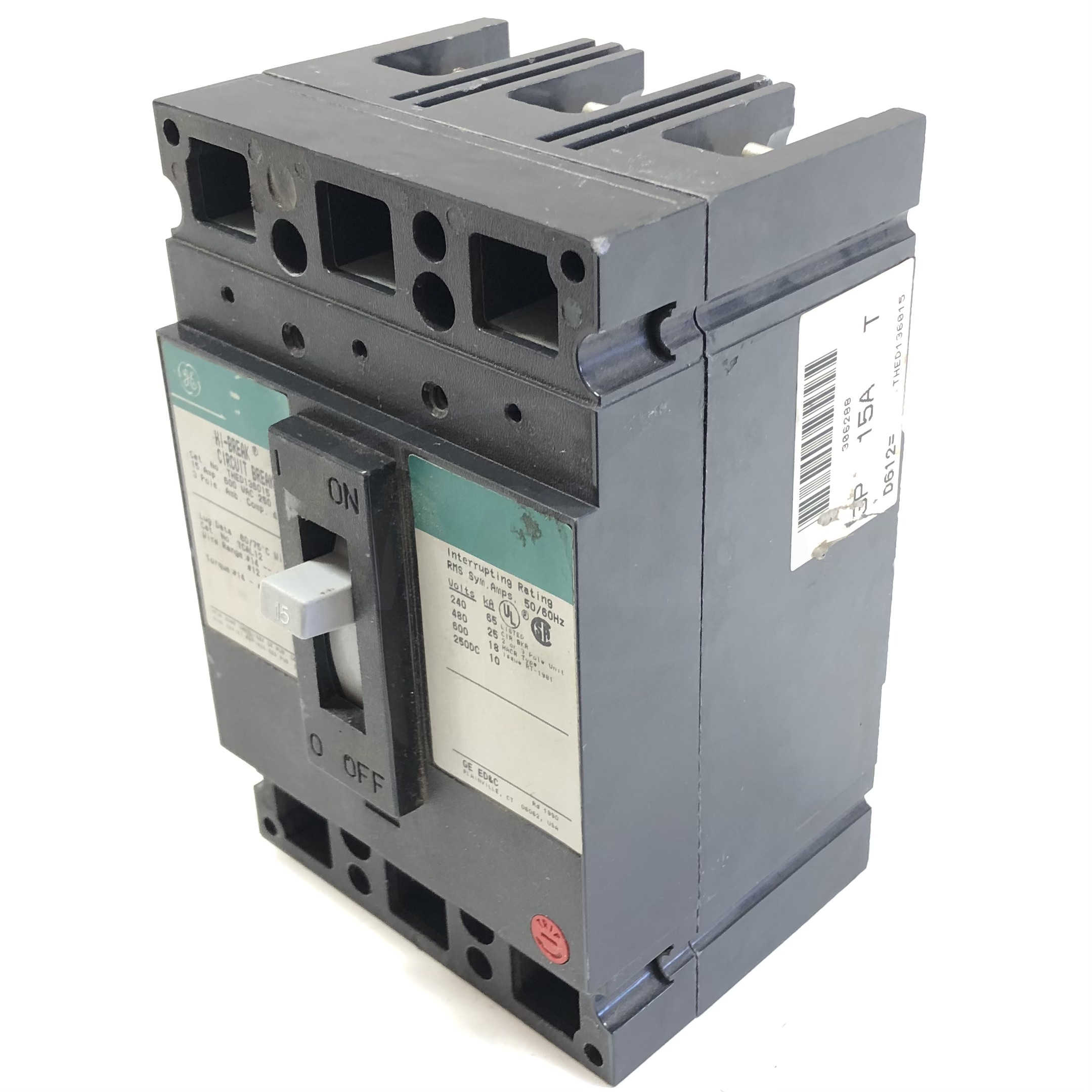 THED136015 General Electric HI-Breaker Circuit Breaker 15A, 600Vac, 250VDC, 3Pol