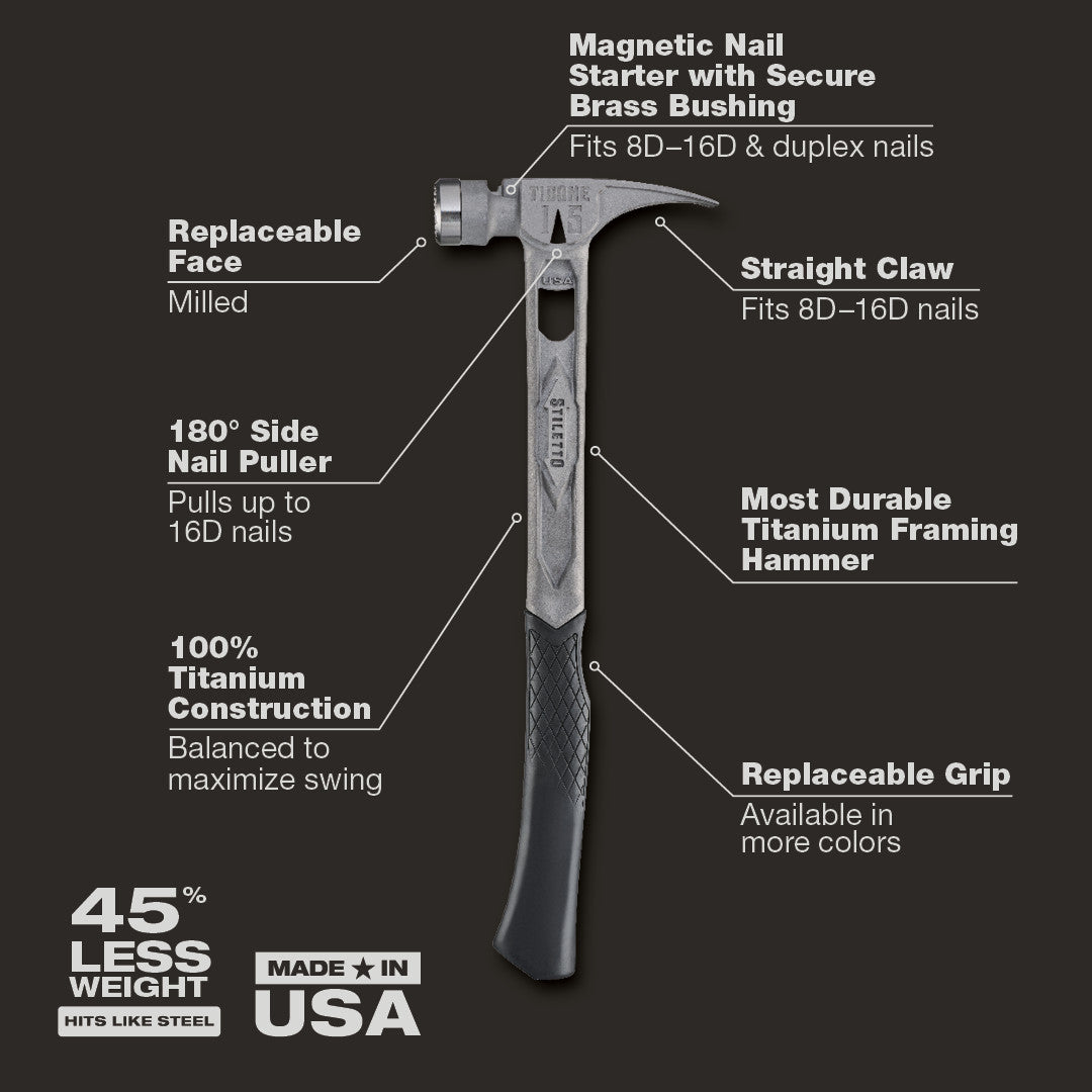 TIB15MC Stiletto 15oz TIBONE Milled/Curved Hammer