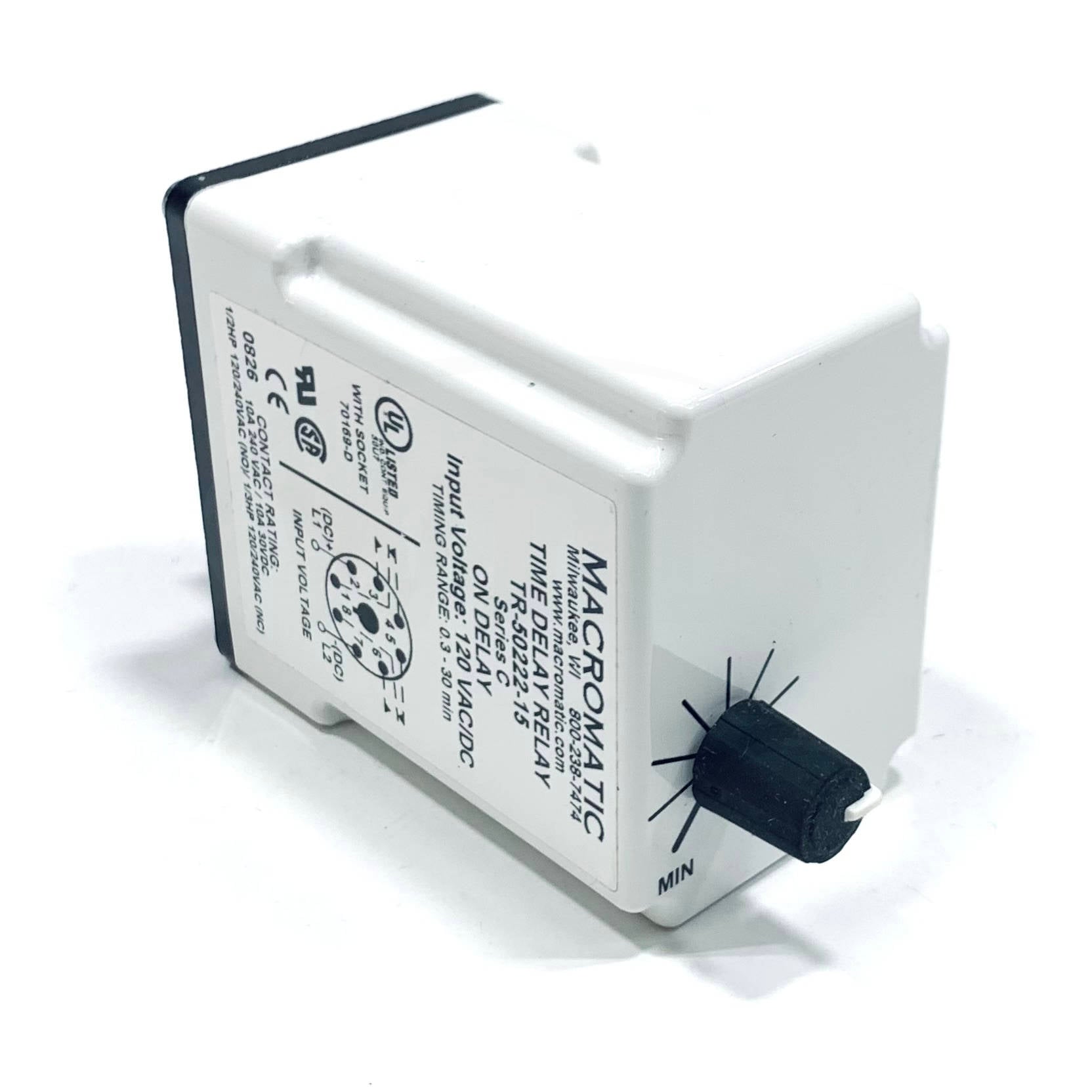 TR-50222-15 Macromatic Time Delay Relay, 0.3-30 minutes, 10A, 120V