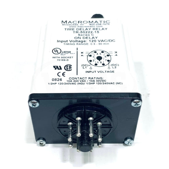 TR-50222-15 Macromatic Time Delay Relay, 0.3-30 minutes, 10A, 120V
