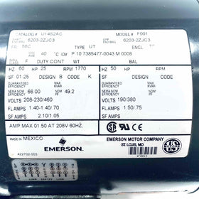U14S2AC US Motors Electric Motor 1/4 HP, 1770 rpm, 208-230/460 V, 60/50 Hz - 0