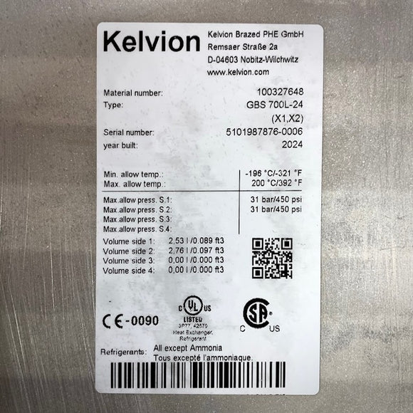 GBS700L-24 Kelvion Heat Exchanger, 24-Plate, High-Efficiency Cooling Unit